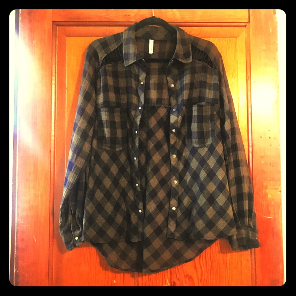 Free People Snap Plaid Lace Détail Shirt Size S